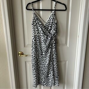 Express Black and White Leopard Print Midi Slip Dress, NWT